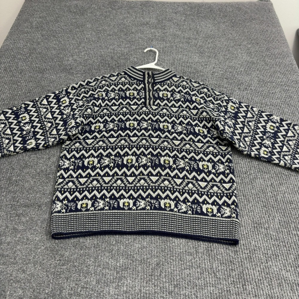 Vintage Mi Ki Sweater Mens M Blue Acrylic Nordic Fair Isle Mock Neck Retro